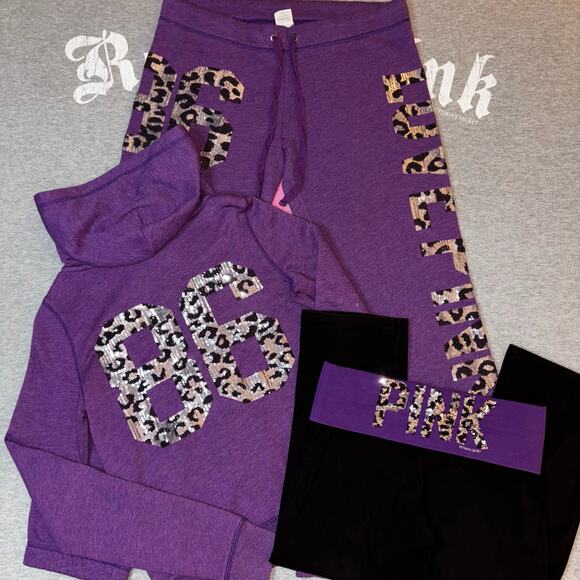 PINK Victoria's Secret Tops - Victorias Secret PINK Cheetah Leopard Animal Print Bling Matching 3-Piece Outfit